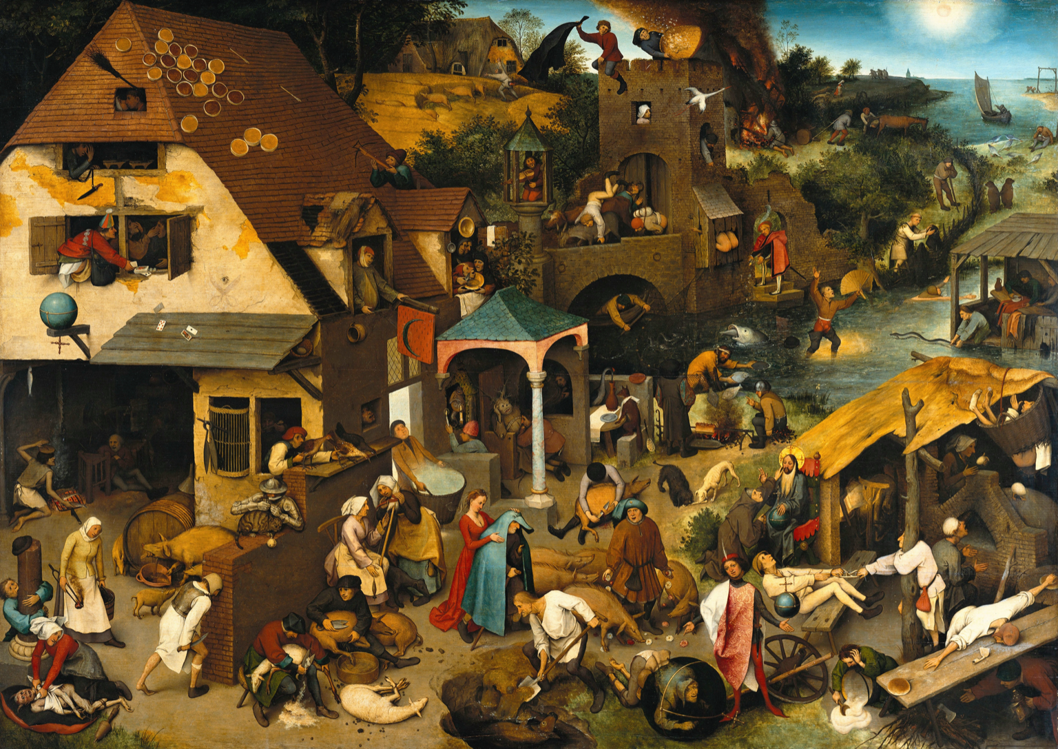 Bruegel's Netherlandish Proverbs — a world of agents, each acting on their own logic